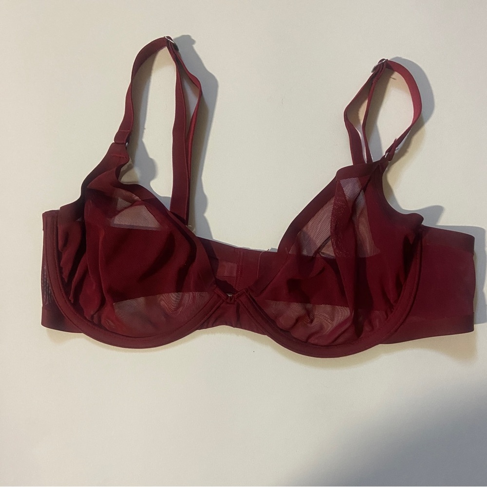 CUUP plunge mesh bra 32E in red/claret